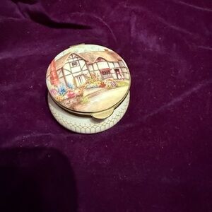 Decorative Round Trinket Box with Cottage Design